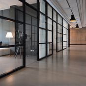 A hallway in a modern office building