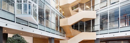 The lobby of a modern office building